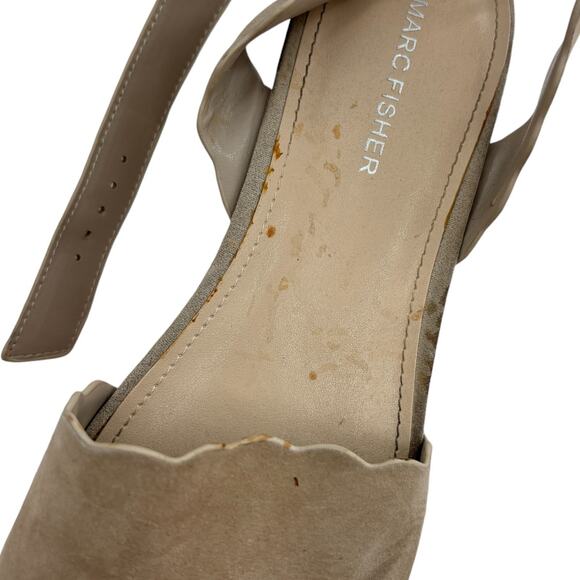 Marc Fisher Faitful Tan Suede Platform Scalloped Wedge Sandals - Picture 8 of 10